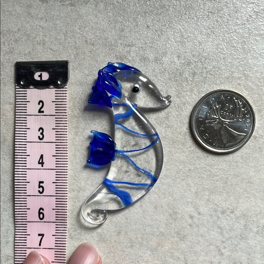 Lampwork blown glass art artisan necklace pendant seahorse NWOT clear blue